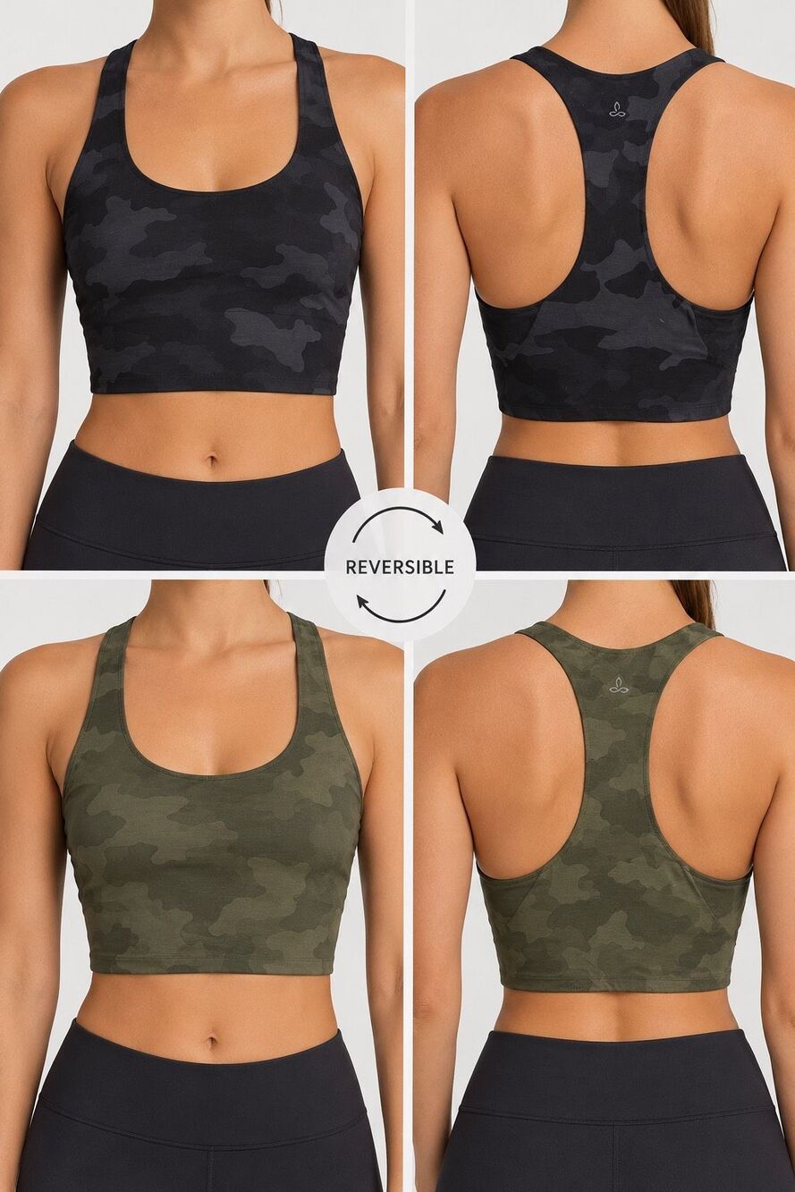 prAna Momento Reversible Camo Crop Top XS/S Racerback Yoga Activewear